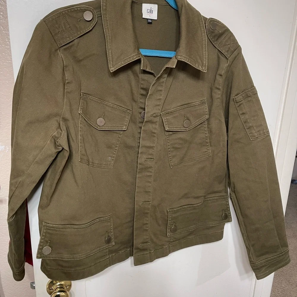 Cabi Olive Green Military Style Women's denim Jean Jacket size L - Picture 2 of 4